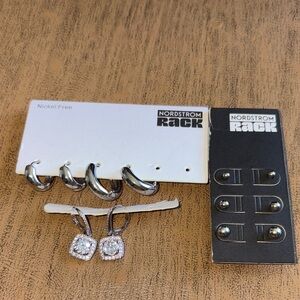 Nordstrom Silver Tone Earring Sets with Cubic Zirconia Drops, Hoops and Studs